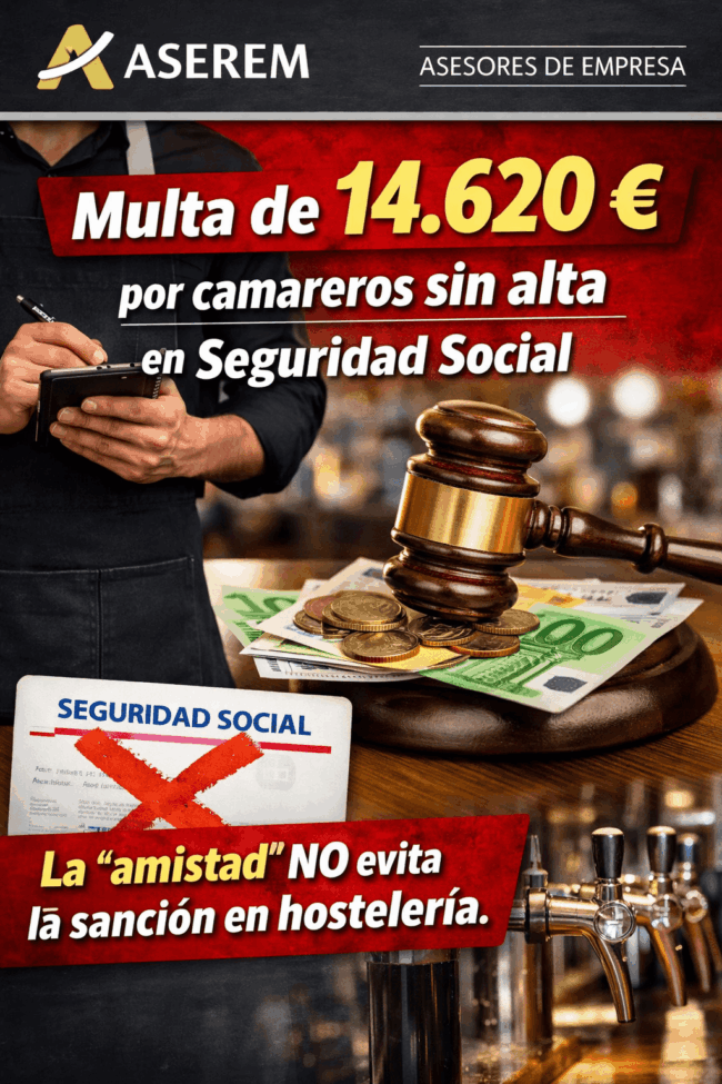 Multa de 14.620 € por camareros sin alta en Seguridad Social: la ‘amistad’ no evita la sanción en hostelería