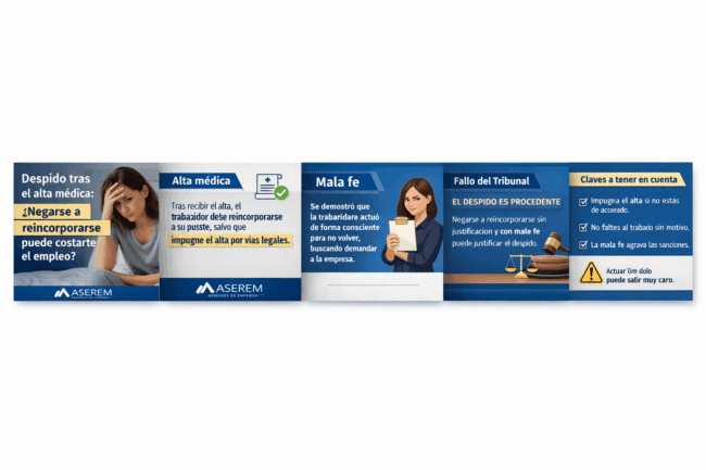 ChatGPT Image 17 mar 2026, 17_08_38 Despido disciplinario tras una baja médica: la negativa a reincorporarse puede justificar la procedencia si hay mala fe