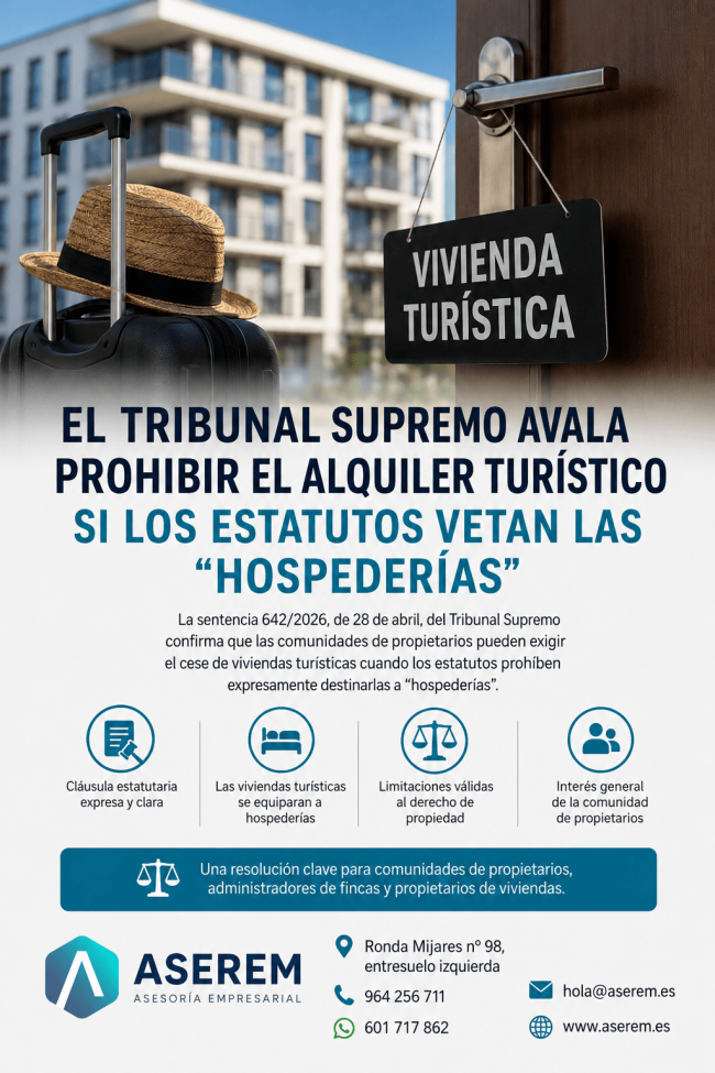 Viviendas turísticas y comunidades de propietarios: el Tribunal Supremo avala prohibir el alquiler vacacional si los estatutos vetan las “hospederías”